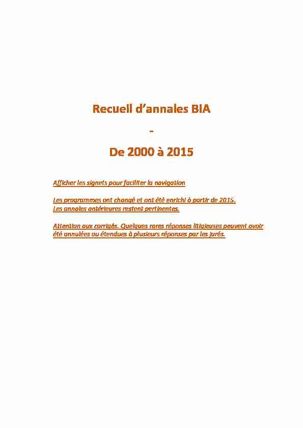 QCM du BIA de 2000 à 2017 avec corrigés