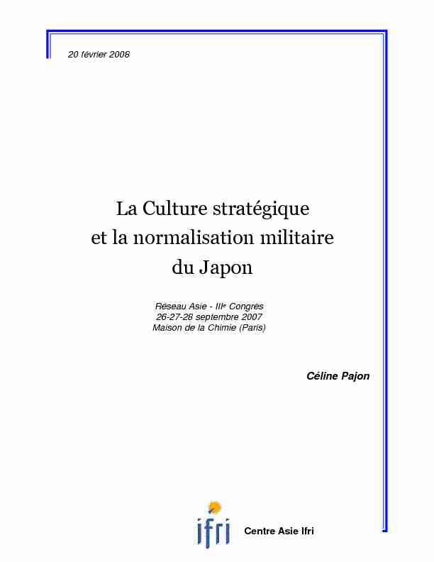 La Culture stratégique et la normalisation militaire du Japon