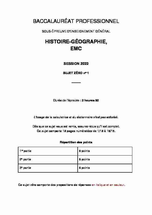 BACCALAURÉAT PROFESSIONNEL HISTOIRE-GÉOGRAPHIE EMC