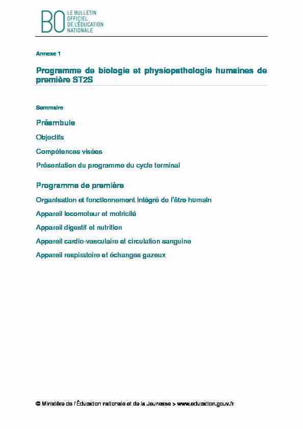 Programme de biologie et physiopathologie humaines de première