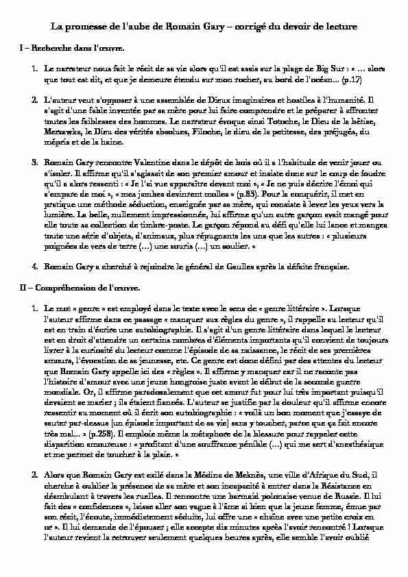 [PDF] La promesse de laube de Romain Gary – corrigé du devoir de lecture