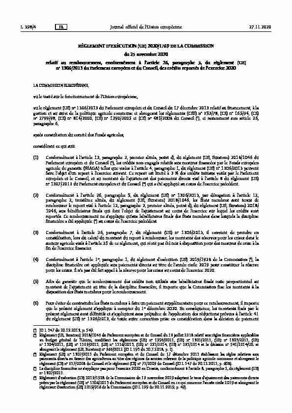 RÈGLEMENT DEXÉCUTION (UE) 2020/1769 DE LA COMMISSION