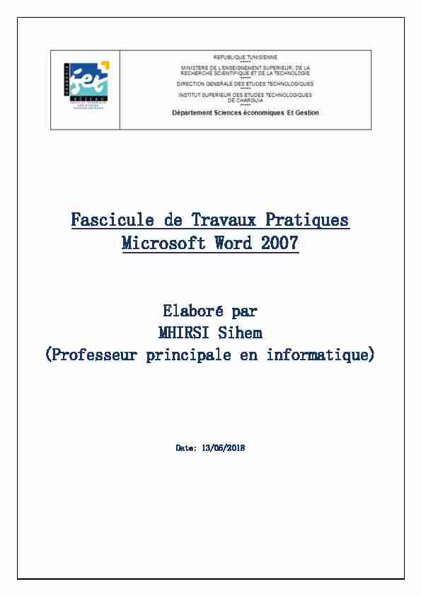 Fascicule de Travaux Pratiques Microsoft Word 2007