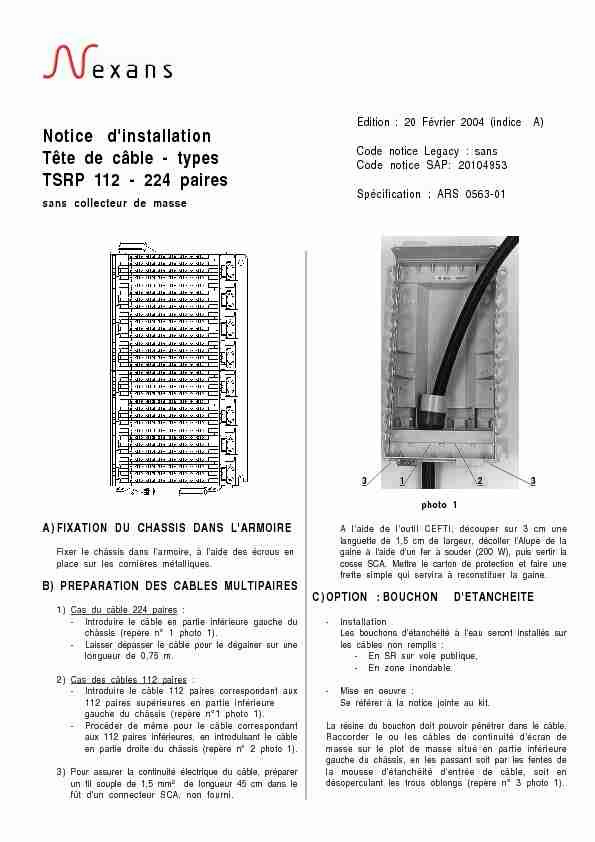 [PDF] Notice dinstallation Tête de câble - types TSRP 112 - 224 paires