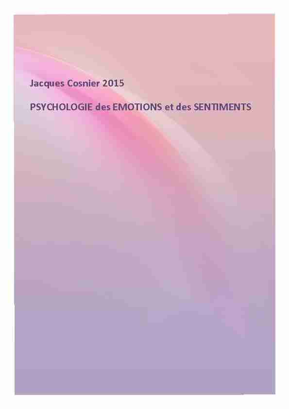Jacques Cosnier 2015 PSYCHOLOGIE des EMOTIONS et des