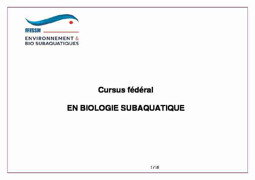 Cursus fédéral EN BIOLOGIE SUBAQUATIQUE