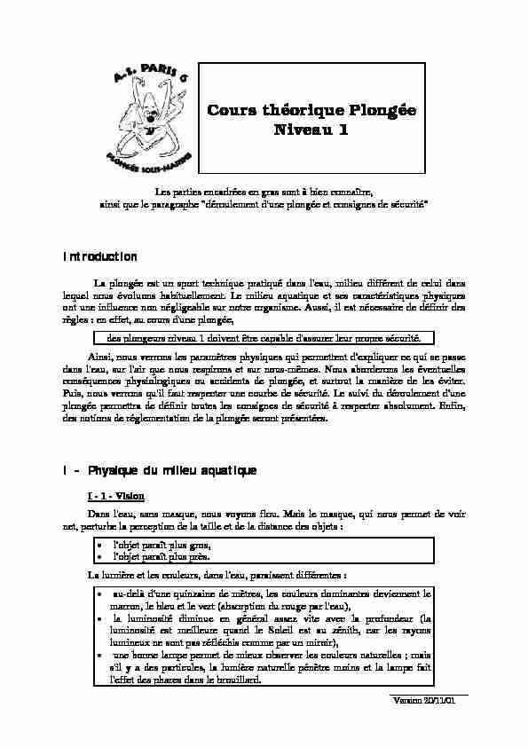 [PDF] Cours théorique Plongée Niveau 1