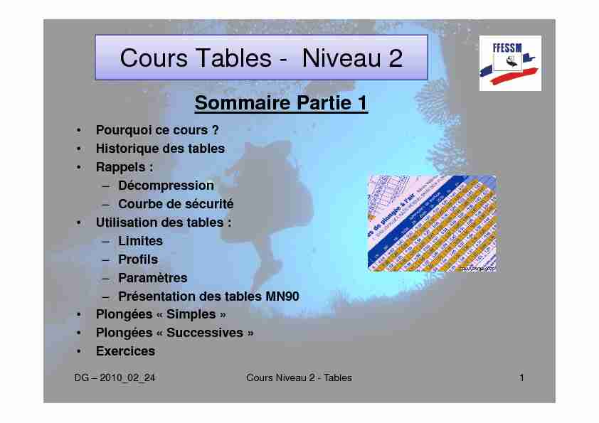 [PDF] (Microsoft PowerPoint - Cours Niveau 2 - Tables  - AGEN PLONGEE
