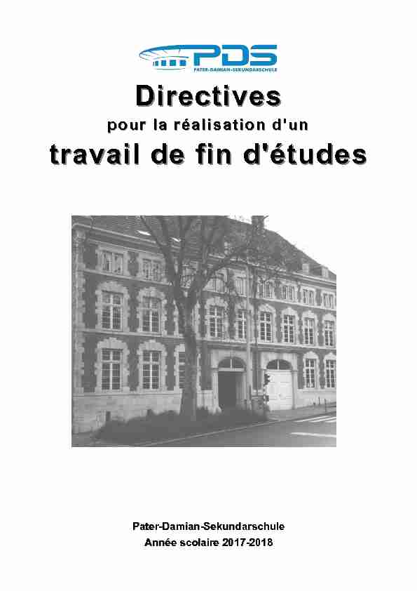 Directives pour la réalisation dun TFE 2017-2018