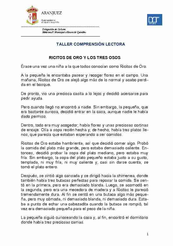 [PDF] TALLER COMPRENSIÓN LECTORA RICITOS DE ORO Y LOS