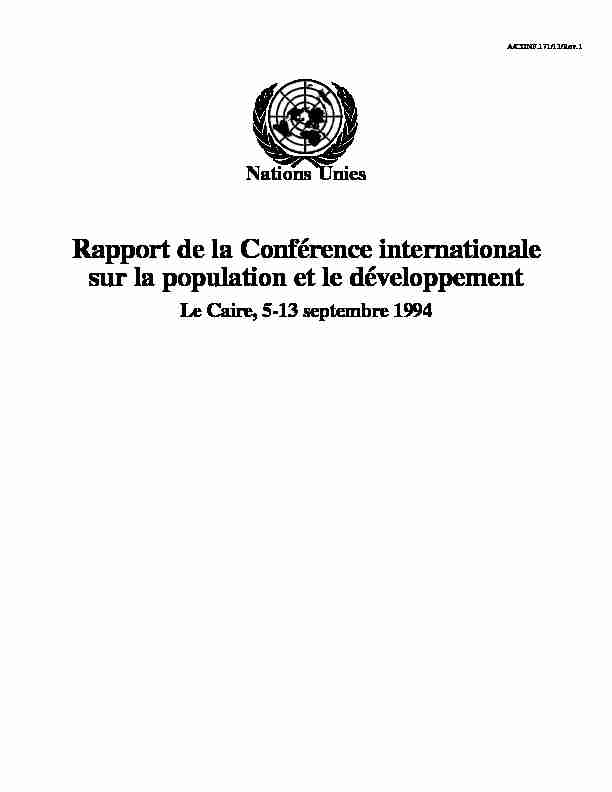 Rapport de la Conférence internationale sur la population et le