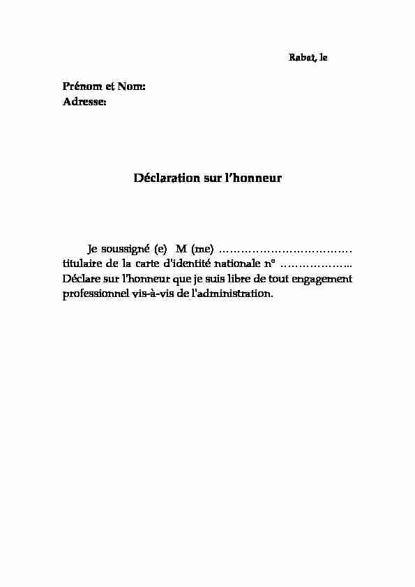 [PDF] Déclaration sur lhonneur