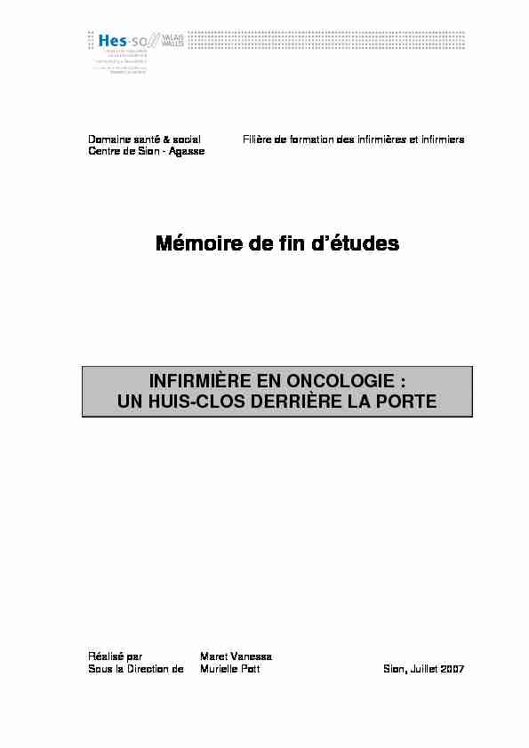 [PDF] infirmière en oncologie : un huis-clos derrière la porte - RERO DOC