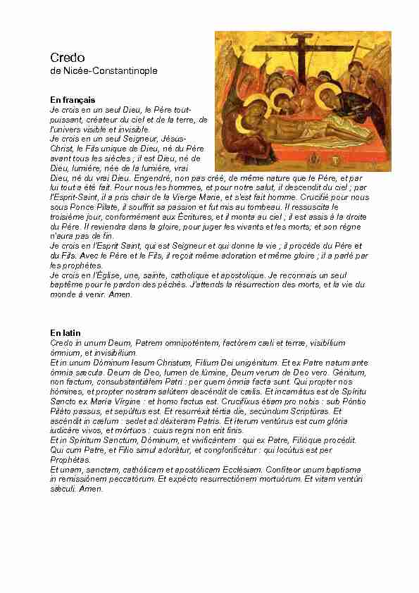 Credo de Nicée-Constantinople - Fraternité Eucharistein