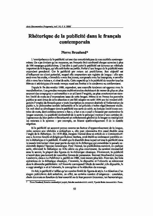[PDF] Rhétorique de la publicité dans le français contemporain