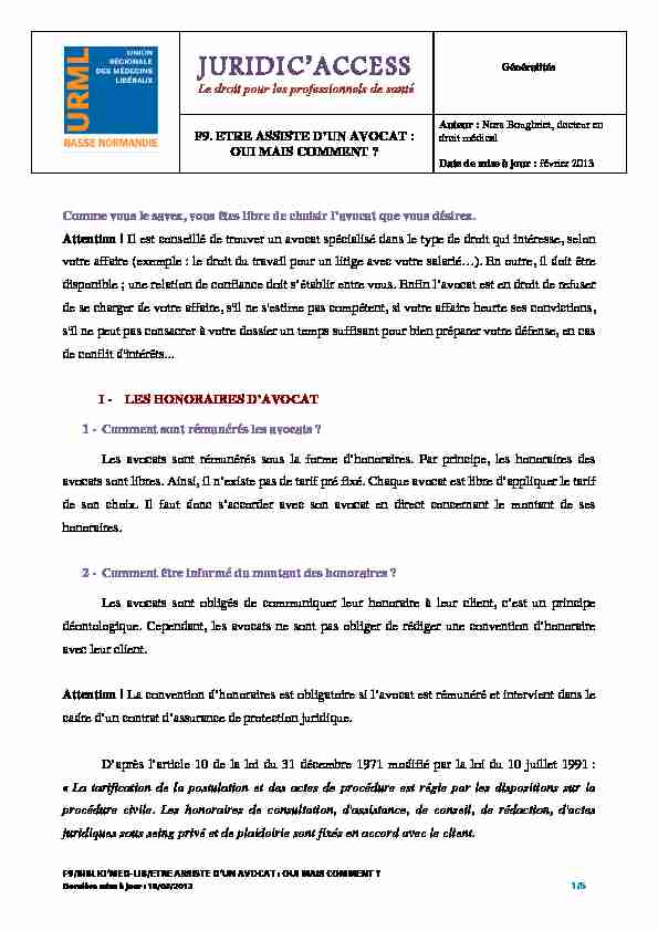 [PDF] F9- Etre assiste d un avocat oui mais comment - URML Normandie