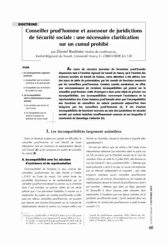[PDF] Conseiller prudhomme et assesseur de juridictions  - Droit ouvrier