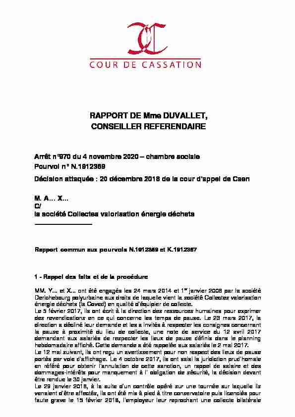 RAPPORT DE Mme DUVALLET CONSEILLER REFERENDAIRE