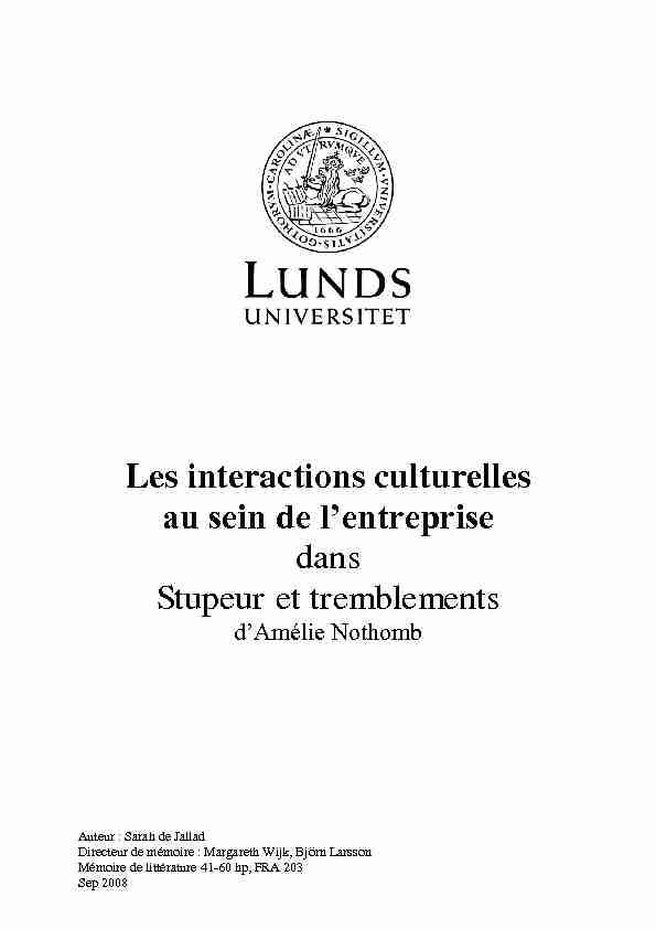 Les interactions culturelles au sein de lentreprise dans Stupeur et