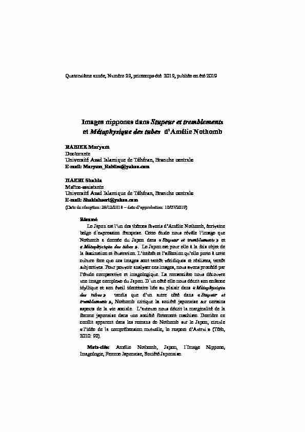[PDF] Images nippones dans Stupeur et tremblements et Métaphysique