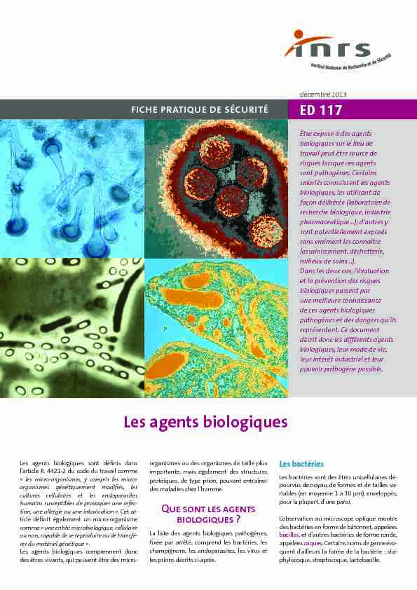 [PDF] Les agents biologiques - INRS