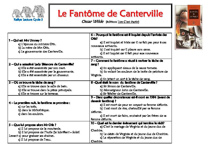 [PDF] Le fantôme de Canterville - Fiche de rallye lecture