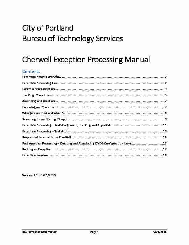 Cherwell Exception Processing Manual – v1