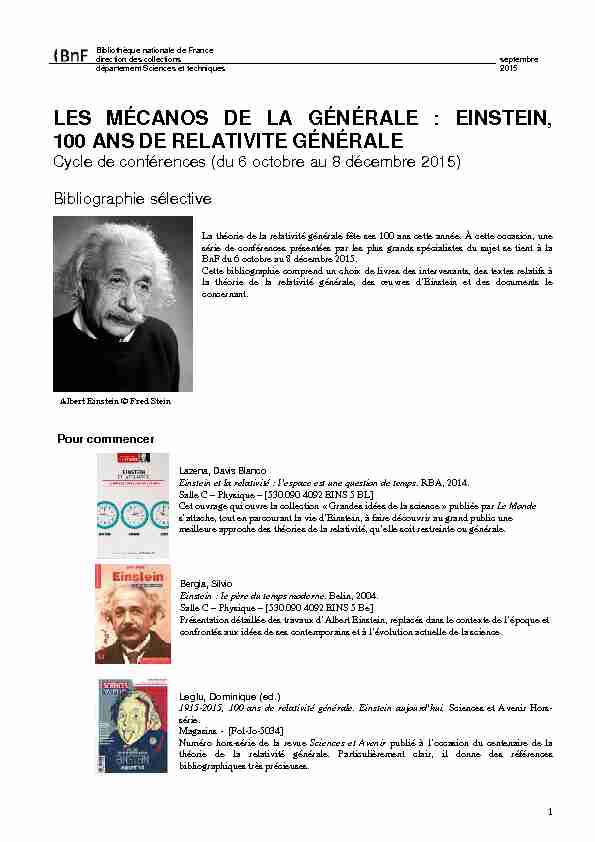 [PDF] Einstein 100 ans de relativité générale - Bibliographie - BnF