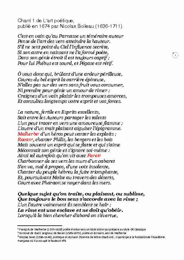 [PDF] Chant 1 de Lart poétique publié en 1674 par Nicolas Boileau (1636