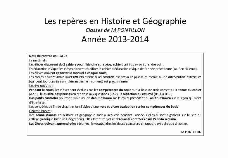 [PDF] Les repères en Histoire et Géographie - Collège Louis Pergaud