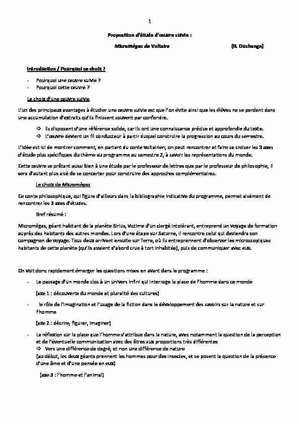 [PDF] 1 Proposition détude dœuvre suivie : Micromégas de Voltaire (B
