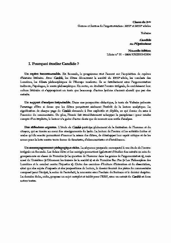 [PDF] I Pourquoi étudier Candide ? - Editions Flammarion