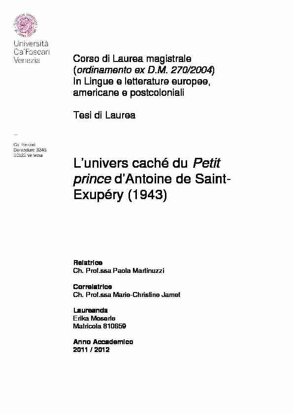 Lunivers caché du Petit prince dAntoine de Saint- Exupéry (1943)