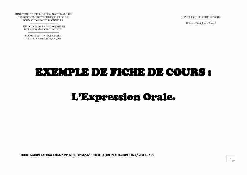 EXEMPLE DE FICHE DE COURS : LExpression Orale.