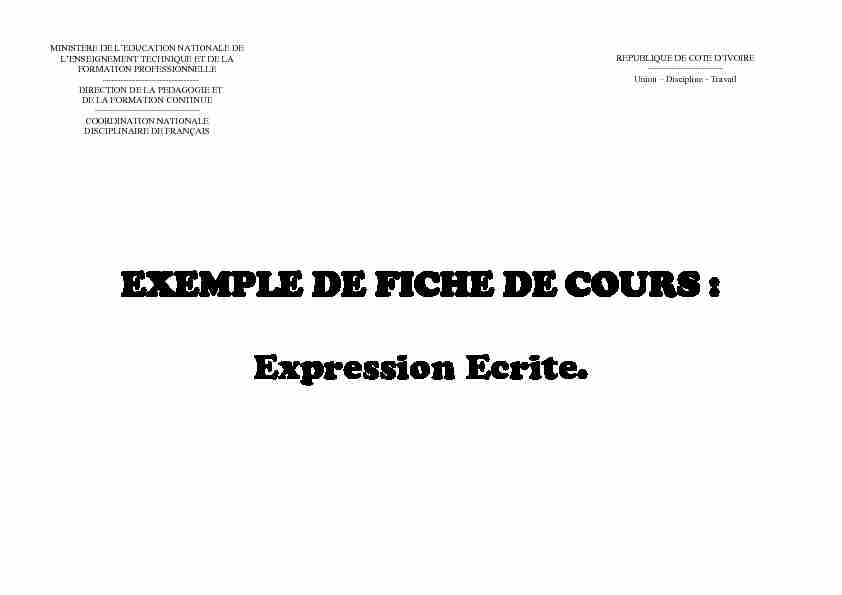 EXEMPLE DE FICHE DE COURS : Expression Ecrite.