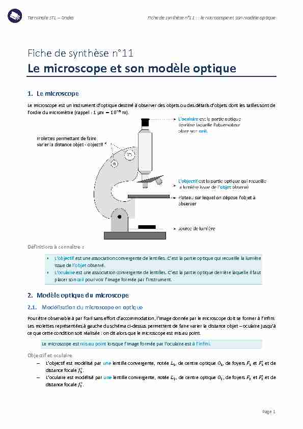 Fiche de synthèse n°11 : le microscope et son modèle optique