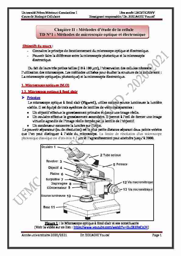 TD N°1 : Méthodes de microscopie optique et électronique