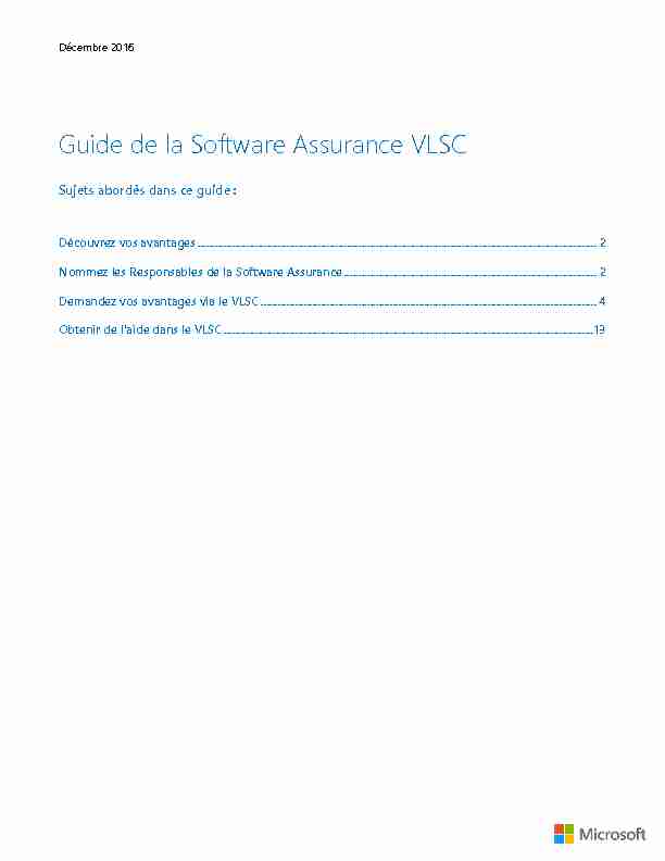 [PDF] VLSC Software Assurance Guide - Microsoft Download Center
