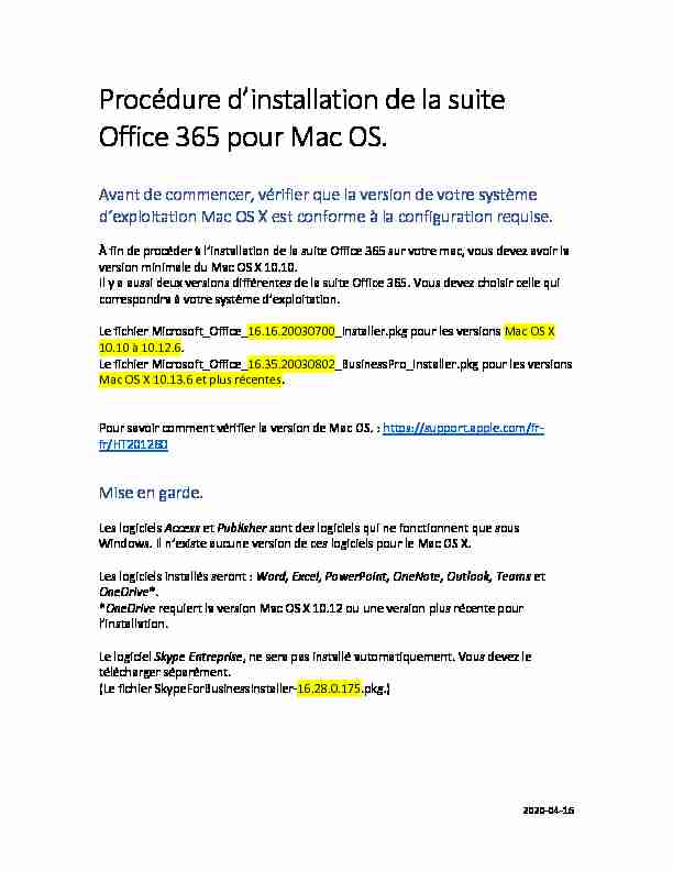 Procédure dinstallation de la suite Office 365 pour Mac OS.