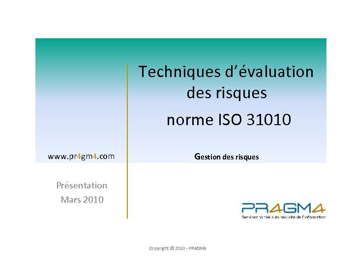 Techniques d’évaluation des risques norme ISO 31010