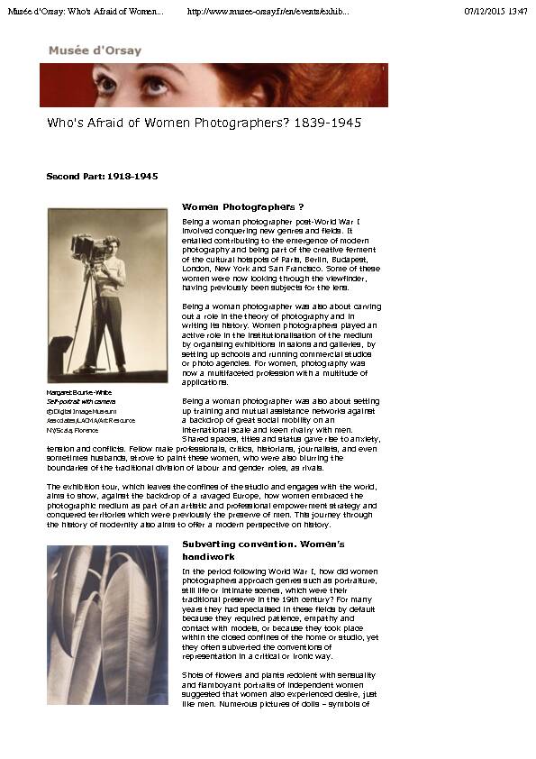 Musée dOrsay- Whos Afraid of Women Photographers? 1839-1945