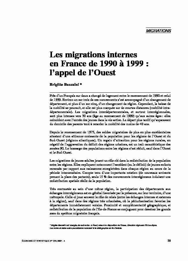 Les migrations internes en France de 1990 à 1999 : lappel de lOuest