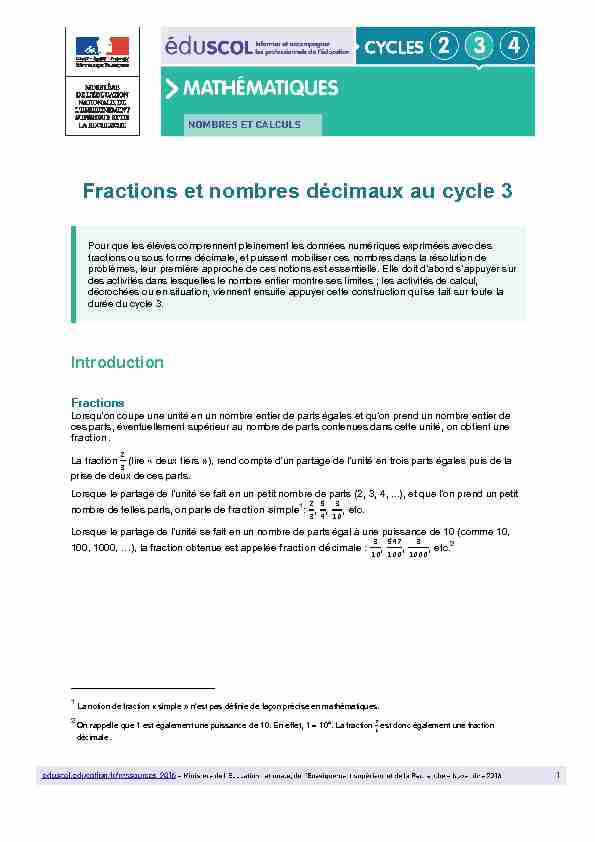 Fractions et nombres décimaux au cycle 3