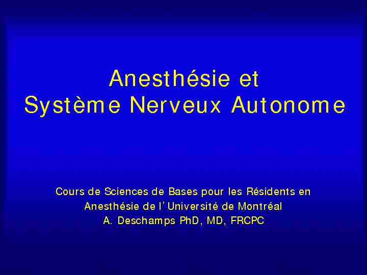 Anesthésie et Système Nerveux Autonome