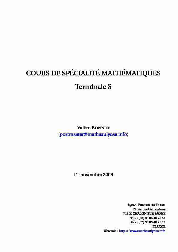Cours de spécialité mathématiques - terminale S