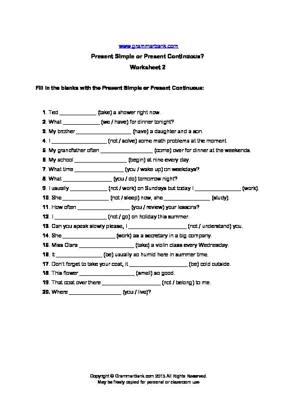 Present Simple or Present Continuous? Worksheet 2