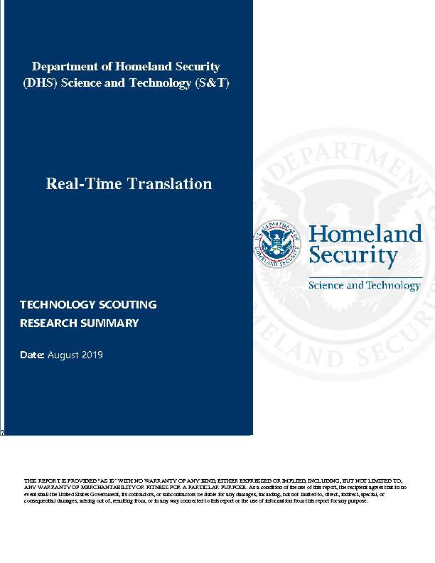 Real Time Translation - Homeland Security  Home