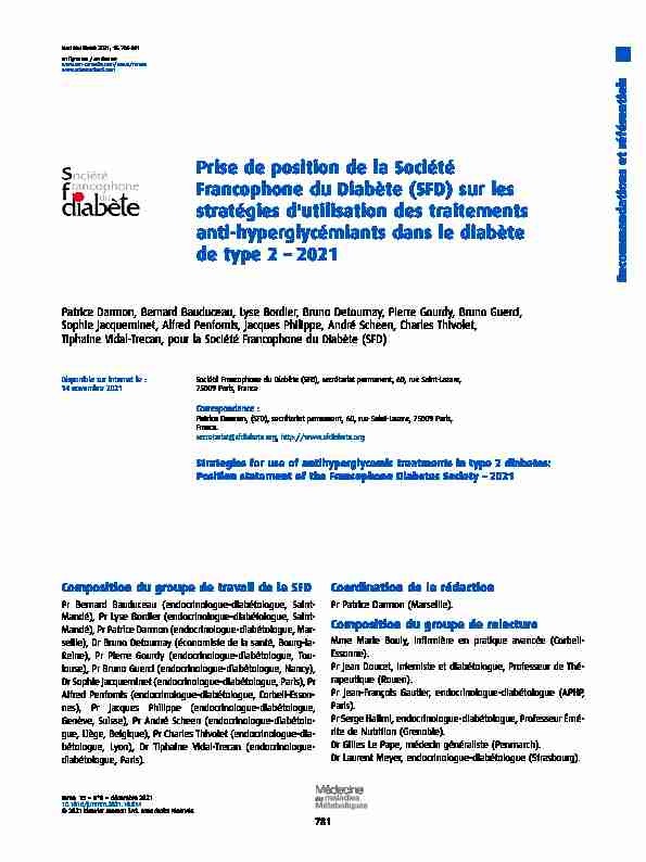 Prise de position de la Société Francophone du Diabète (SFD) sur