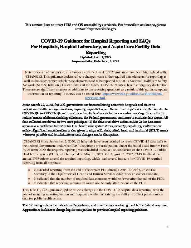 COVID-19 Guidance for Hospital Reporting and FAQs For Hospitals