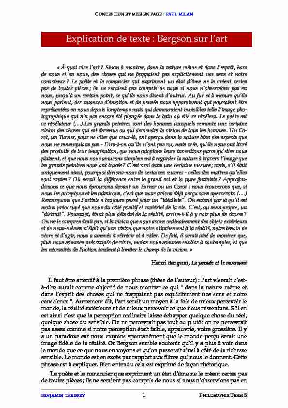 [PDF] Explication de texte : Bergson sur lart - philosophie terminale S